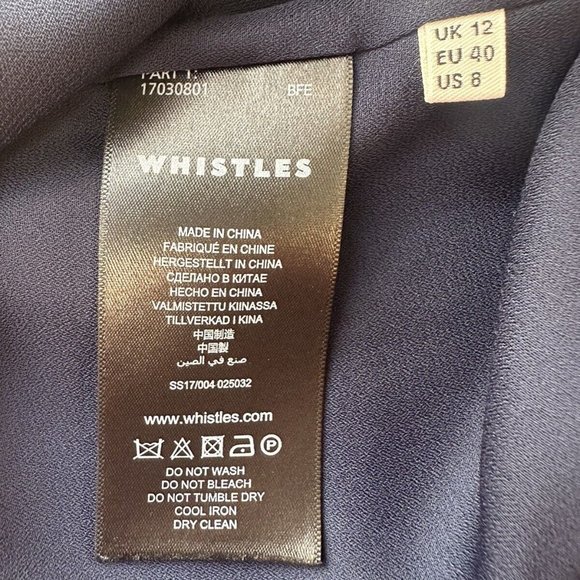 Whistles Womens Sz 8 M Navy Blue Knee Length Shift Dress Tie Sleeves Classic - Picture 11 of 11